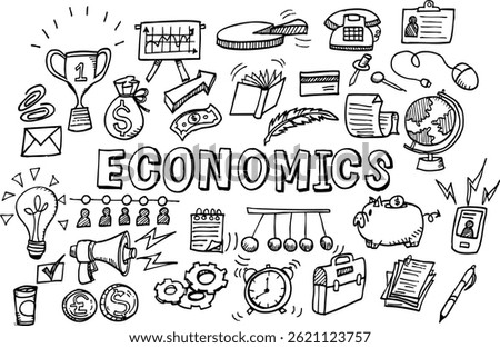 Doodle-style economic background. Hand-drawn vector illustration with business and financial elements.