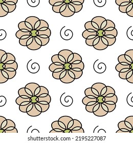 Doodle-style flower pattern on white background. Vector image for use in print or textile design