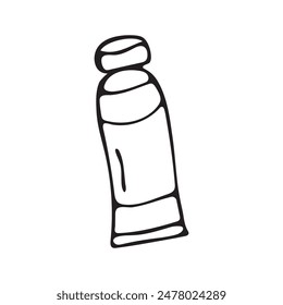 A doodle-style illustration depicting a tube of acrylic paint on a white background.