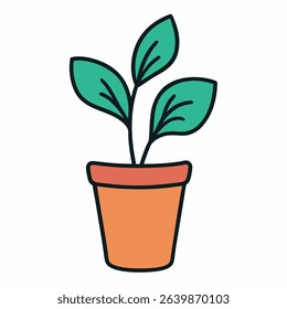 Doodle-style illustration of a houseplant in a flowerpot, likely in bloom. Simple, hand-drawn aesthetic suitable for various creative applications.