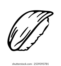 A doodle-style illustration of various sushi pieces, nigiri, rolls, and sashimi. Hand-drawn with cute, whimsical details. For Asian food-themed designs and patterns