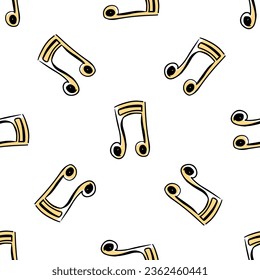 Doodle-style musical note seamless pattern. Festive concept. Hand drawn vector colored outline pattern. Yellow color.