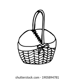 A doodle-style picnic basket. A postcard decor element.