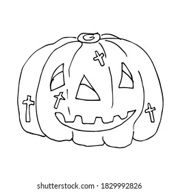 Doodle-style pumpkin. Halloween pumpkins. A linear pattern. Coloring pages for children and adults.