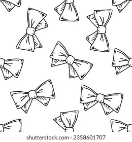 Doodle-style seamless pattern of bow. Festive concept. Hand drawn vector outline sketch.