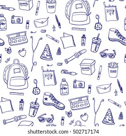 Doodle-style teenage girl vector seamless pattern 
