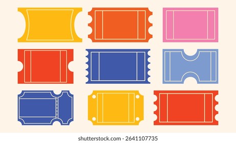 Doodle-style ticket and coupon vector pack – blank retro shapes for discounts, party entries, and surprise gifts