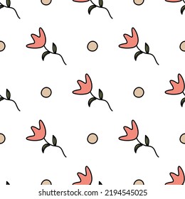 Patrón de tulipán de estilo Doodle sobre fondo blanco. Imagen vectorial para uso en embalaje o diseño textil