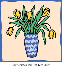 Doodle-style vector illustration of a flower vase, simple, delicate, and decorative design, line art style with smooth, minimalist strokes.