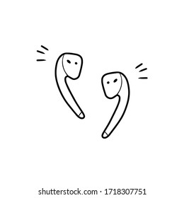 Doodle-style wireless headphones isolated on a white background. Vector icon for headphones. Outline image of the device for listening to music.