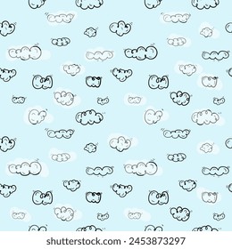 Doodling of clouds and on light blue background, creating designs for textiles, backgrounds, stationery websites and apps. Doodle style vector illustration.