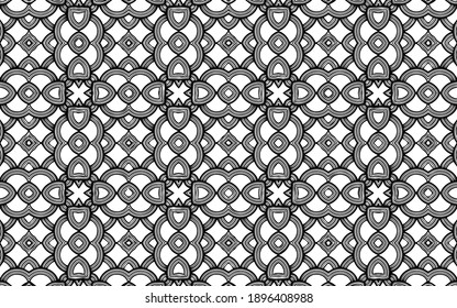 Doodling ethnic geometric background. Abstract black white template. Patterned stylish texture for coloring book, textile, stained glass for design.
