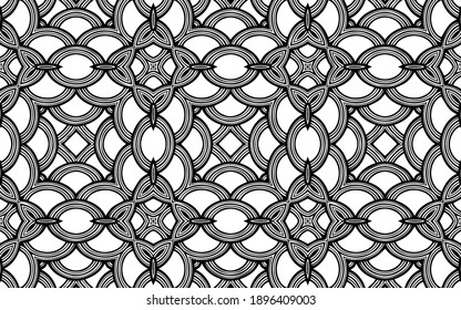 Doodling ethnic geometric background. Abstract black white template. Patterned original texture for coloring book, textile, stained glass.