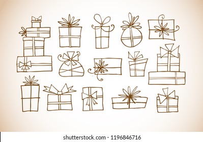 Doodlle sketch gift boxes on vintage background