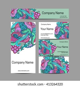 Doodls flower style business card set. Vector background. Card or invitation. Invitation template, save the date. Corporate identity.