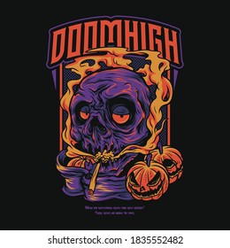 Doom High Skull Scary Halloween Themes Merch Illustration