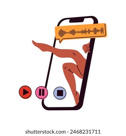 Doomscrolling at social media concept. Dependence on Internet, information and content. Gadget addiction. Illustration of the people fallen into a smartphone.