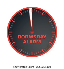 Doomsday alarm poster. Doomsday clock. 100 seconds to midnight. Symbol of global catastrophe, apocalypse sign. Flat vector illustration.