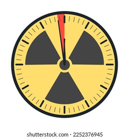 Doomsday alarm poster with radiation symbol. Doomsday clock. Symbol of global catastrophe, apocalypse sign. Flat vector illustration.