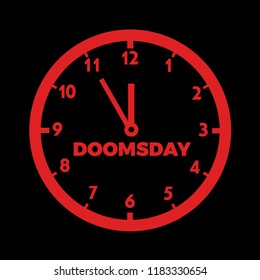 Doomsday clock - countdown to global disaster, catastrophe.and apocalypse. Vector illustration of dial.