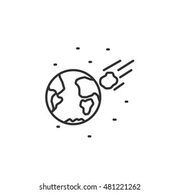 doomsday. linear icon. planet and meteorite