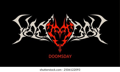 Doomsday text typography dark lettering. Neo tribal sigilism style, vector illustration 