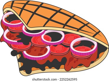 Dooner kabab as a sandwich vector icon design, Fast Food symbol, Junk food sign, popular inexpensive good taste snacks stock illustration, Doner kebab with soda concept