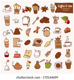 Dooodle Coffee  and Tea c icon set.