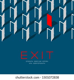 Door 3D isometric pattern, Exit concept poster and social banner post square design illustration isolated on blue background with copy space, vector eps 10