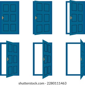 Door animation. Opened and closed wooden doors, house entrance. minimalist vector illustration set.