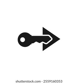 Door apartment key in the form of an arrow pointer. Vector silhouette in flat style.