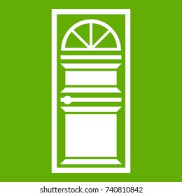 Door with an arched glass icon white isolated on green background. Vector illustration