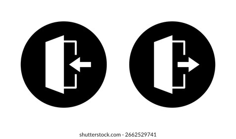 Puerta con la flecha entrar y salir icono en círculo negro. Inicio de sesión y cierre de sesión
