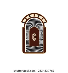 door with beach surf creative logo vector symbol illustration design