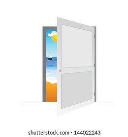 door with beach vector illustration