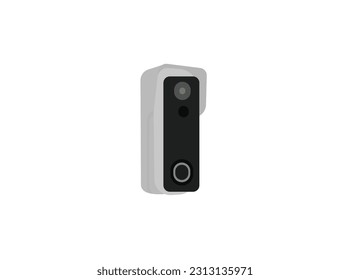 Door bell camera, Solar Doorbell icon in vector. Close Up Of Woman Ringing Front Doorbell Equipped With Security Video Camera vector