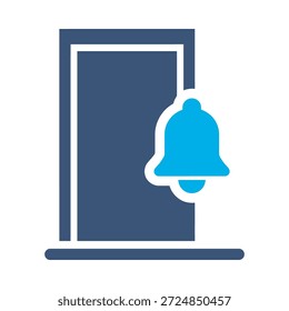Door bell icon blue flat vector design entrance ring symbol home alert notification entry sound graphic element sign
