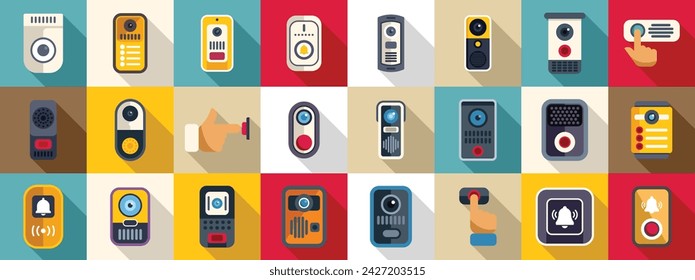 Door bell icons set flat vector. Home button security. Safety ring buzzer