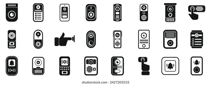 Door bell icons set simple vector. Home button security. Safety ring buzzer