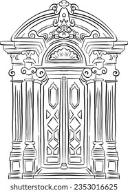 Door black line art illustration.