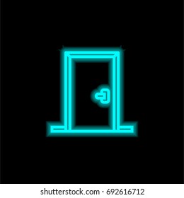 Door blue glowing neon ui ux icon. Glowing sign logo vector