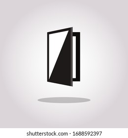 Icono de la puerta o libro en estilo moderno plano aislado en fondo gris. Abrir la puerta o el símbolo de libro para el diseño del sitio web, logotipo, aplicación, UI. Ilustración del vector, EPS10.