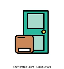 door with box carton packing postal service vector illustration design