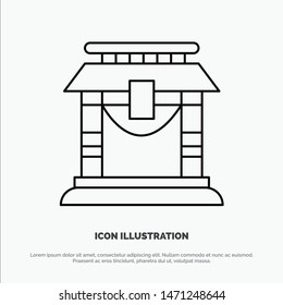 Door, Bridge, China, Chinese Vector Line Icon. Vector Icon Template background