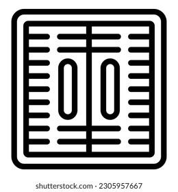 Vector de contorno del icono de la puerta del búnker. Refugio de habitaciones. Sala de casa