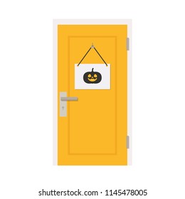 Door cartoon vector. label. free space for text. wallpaper. background. pumpkin symbol. Halloween door.