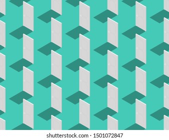Door close 3D isometric seamless pattern, Exit concept design illustration isolated on green background with copy space, vector eps 10