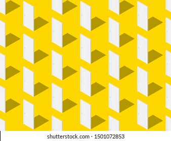Door close 3D isometric seamless pattern, Exit concept design illustration isolated on yellow background with copy space, vector eps 10