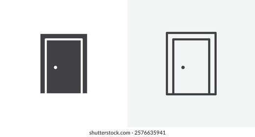 Door closed icon set in black flat solid and outlined style.