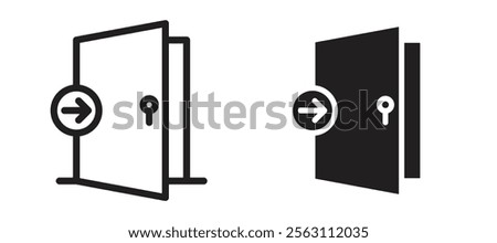 Door closed icons in black line and filled versions